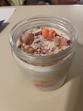 Hand-Poured Cinnamon Soy Candle with Pink Heart Embellishments